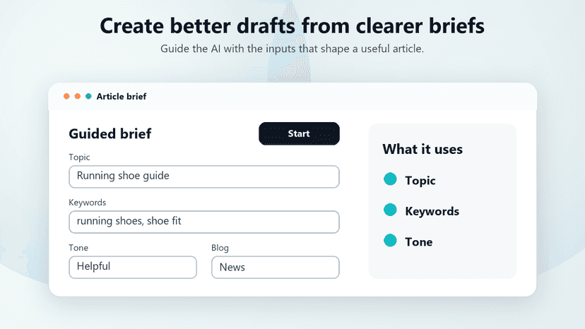 Guided blog article generation form