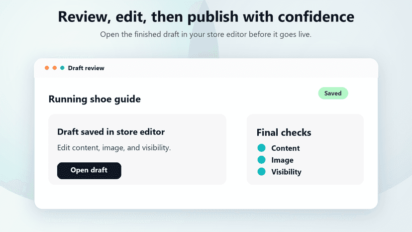 Draft review and store editor controls