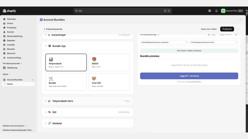 Minimal Shopify bundling app UI mockup with pricing tiers
