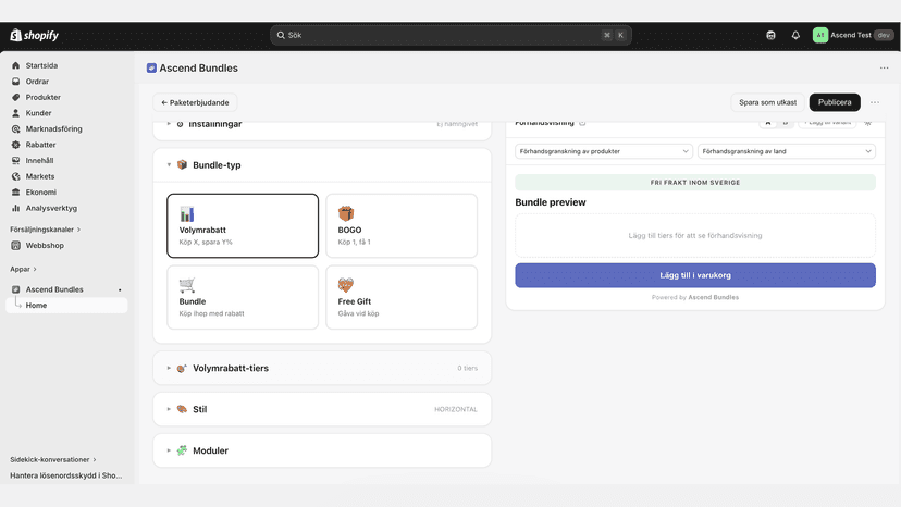 Minimal Shopify bundling app UI mockup with pricing tiers