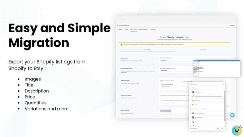 Etsy Shopify Export migrate transfer listings variations images