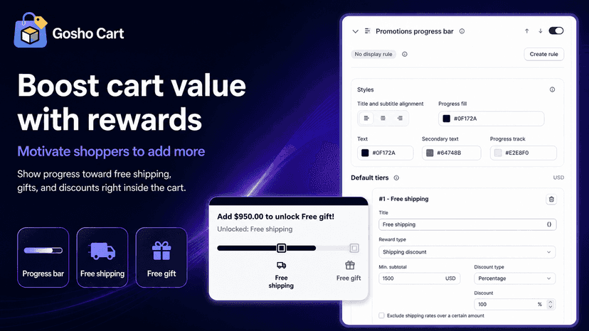 Free gift and shipping progress bar setup screen