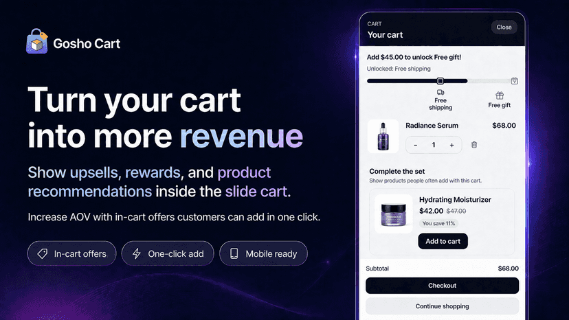 Slide cart upsell with rewards and one-click add
