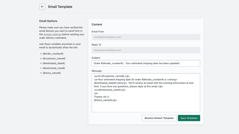 Edit the email template sent to customers.