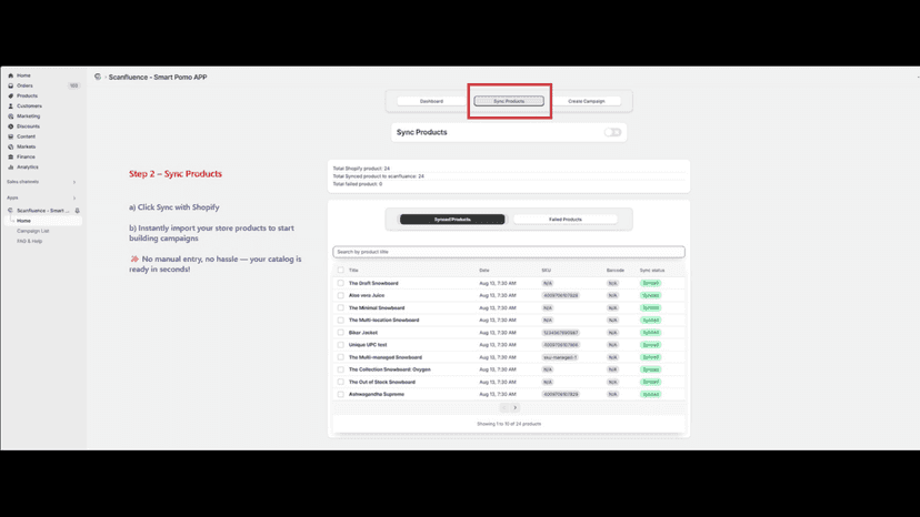 Step 2 - Click to sync Products