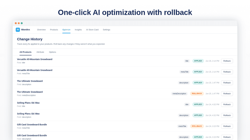 One-click optimization with rollback option
