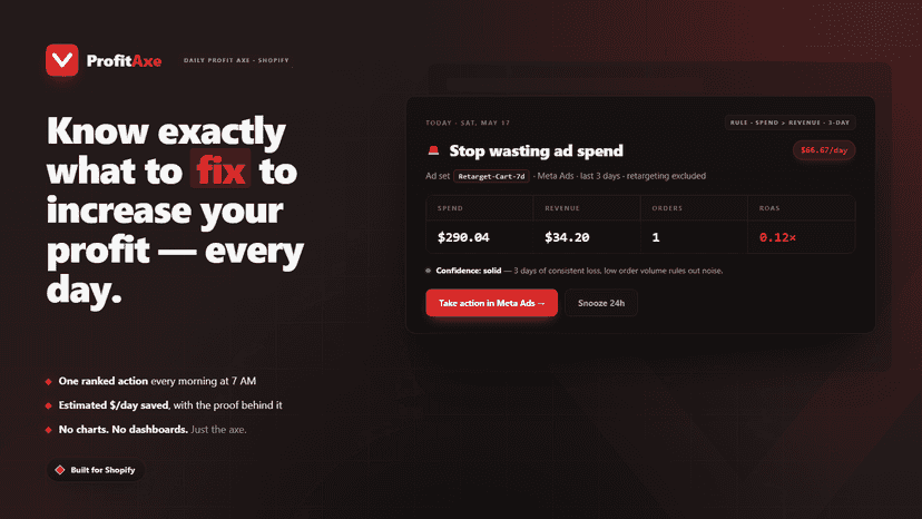 Hero — One ranked profit action every day, with proof
