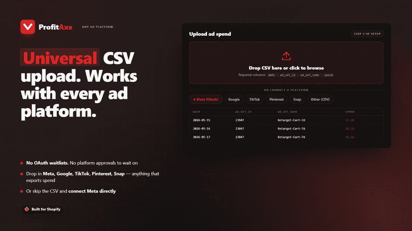 Universal CSV upload — works with any ad platform