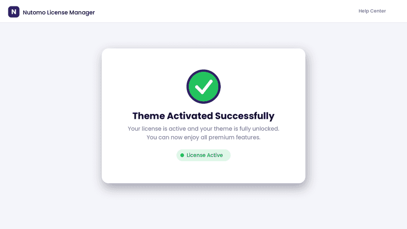 Confirmation that the Nutomo theme license is active