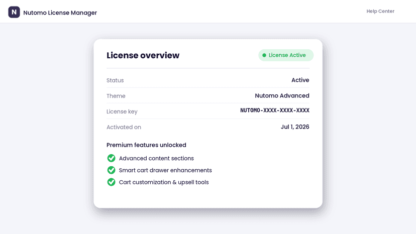 Entering a license key to activate a Nutomo theme