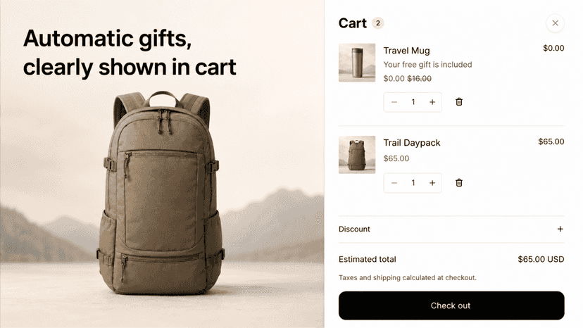 Free gift automatically added to an online store cart