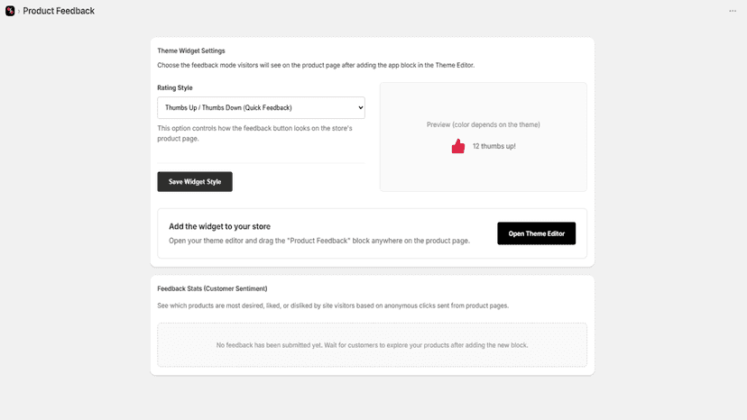 Shopify product feedback widget with thumbs up/down