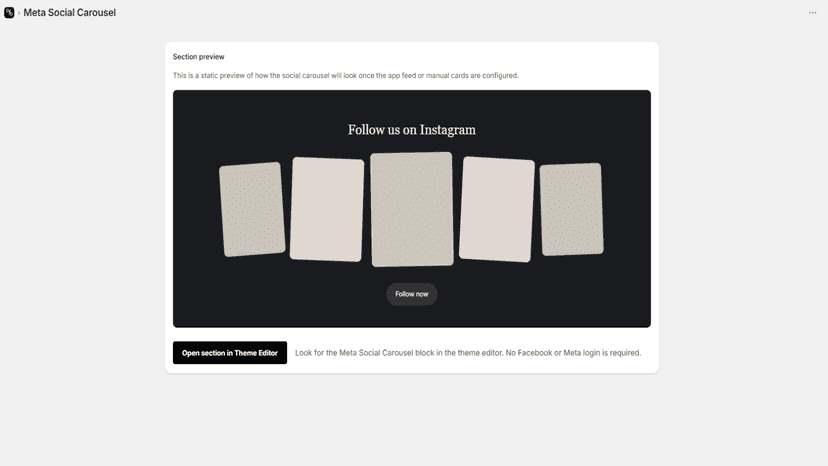 Instagram carousel preview inside Shopify store theme
