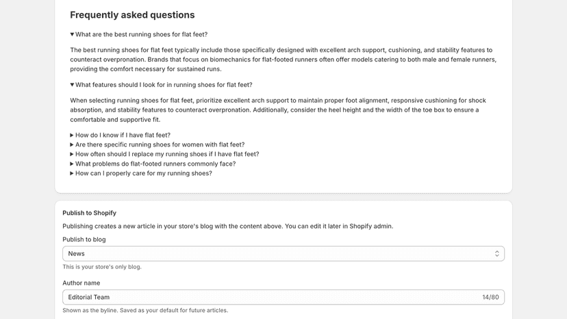 FAQ section with Q&A pairs and internal product links