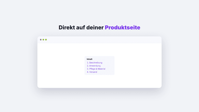 Inhaltsverzeichnis direkt auf der Seite im Shop