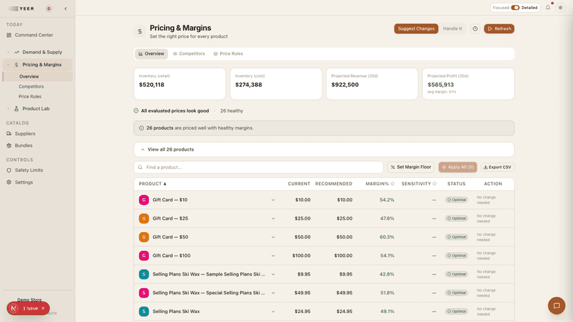 Sets every price — and pushes live to Shopify