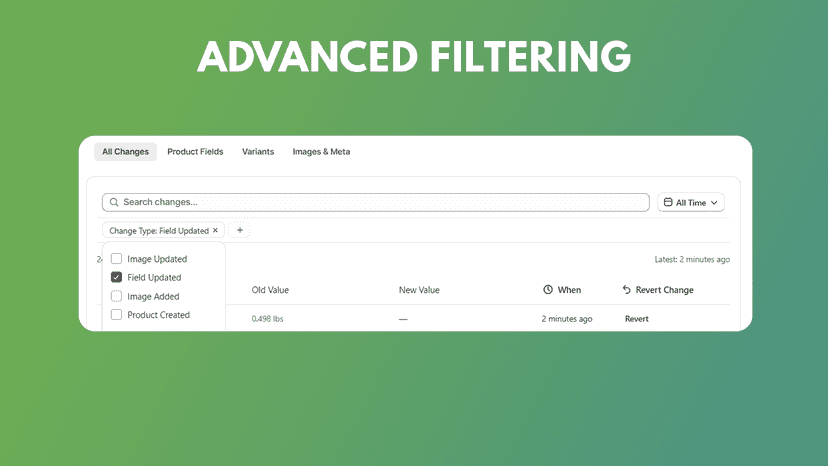 Product Log Changes, undo changes, revert product changes