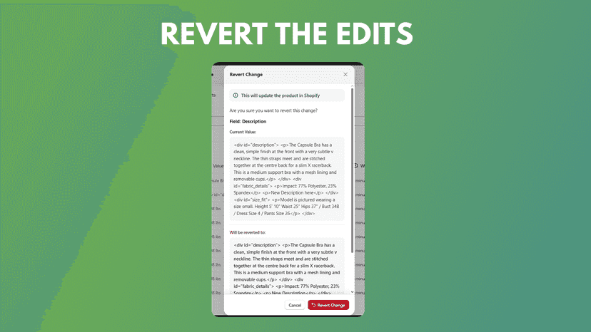 Product Log History, revert and undo product change