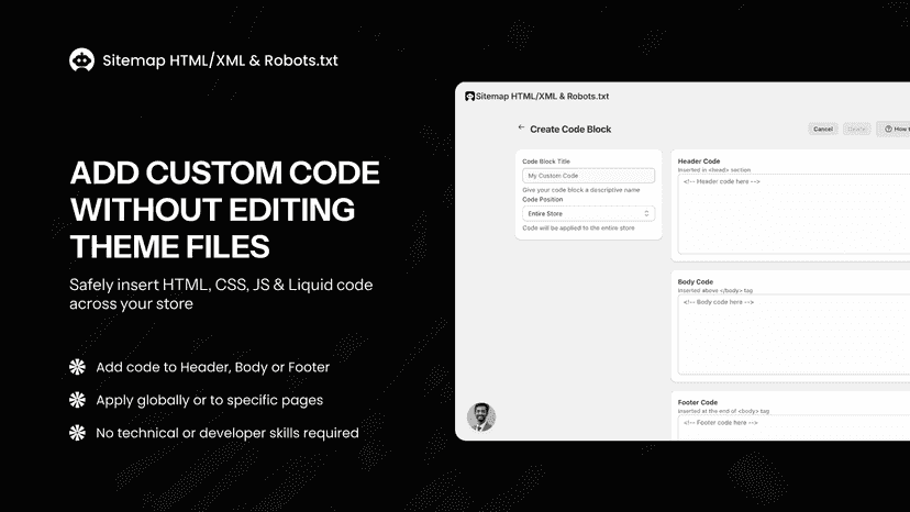 Insert HTML, CSS, JS, Liquid code and Javascript