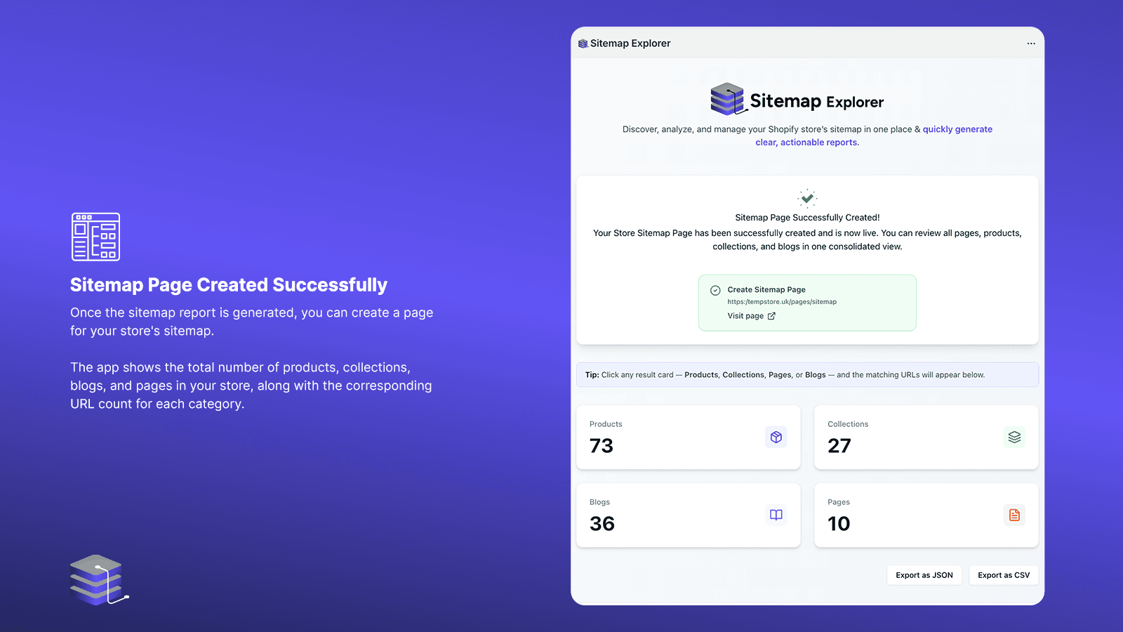 Sitemap page created successfully inside Sitemap Explorer app