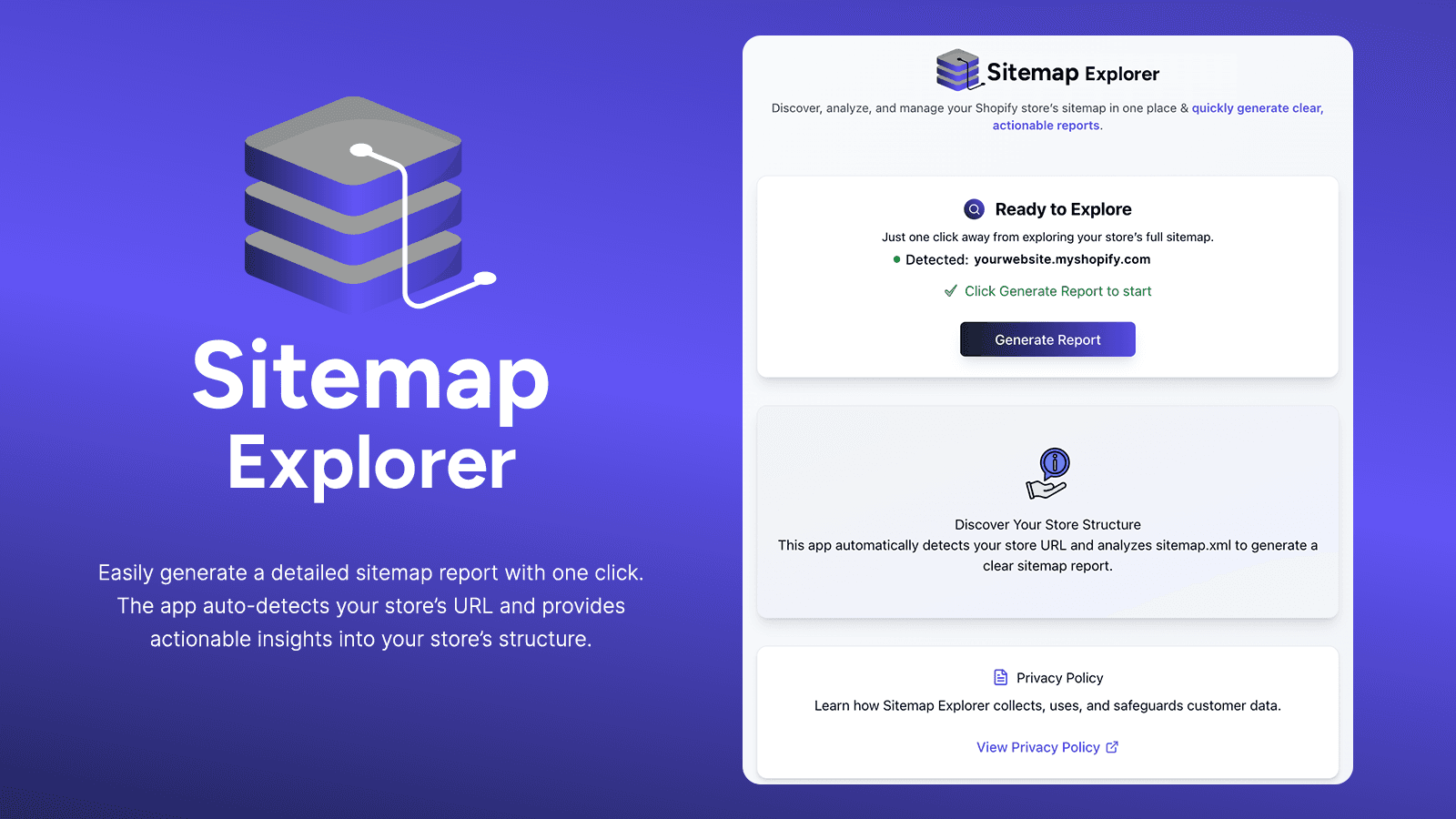 Sitemap Explorer dashboard with generate report button