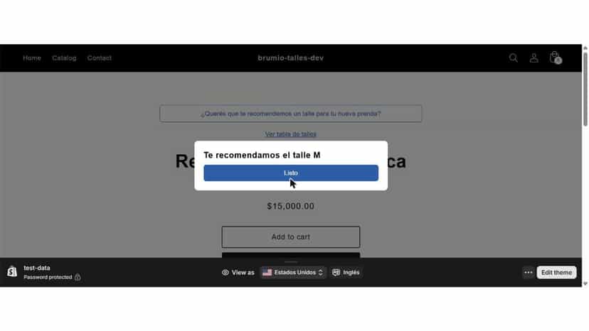 Resultado: talle recomendado según las medidas