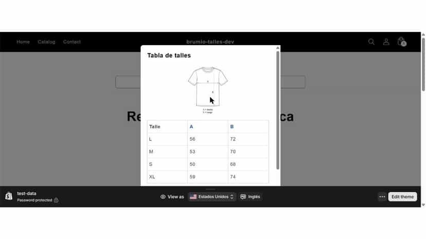 Tabla de talles con medidas por talla S a XL