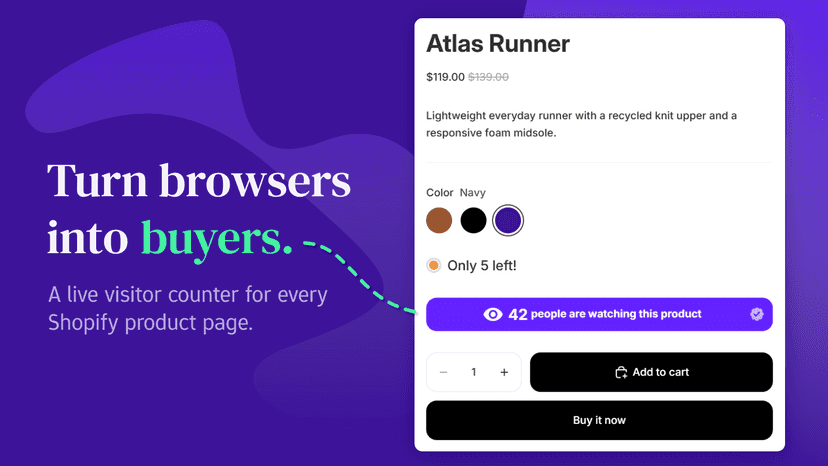 A live visitor counter for every Shopify product page.
