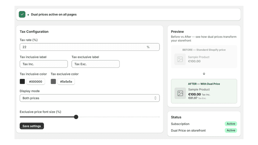 App dashboard with customization options