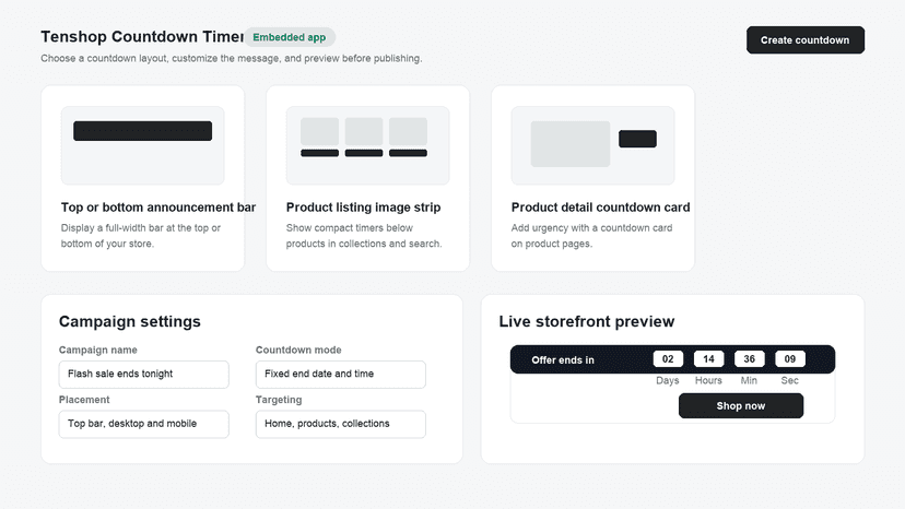 Campaign creation screen showing countdown bar templates, target