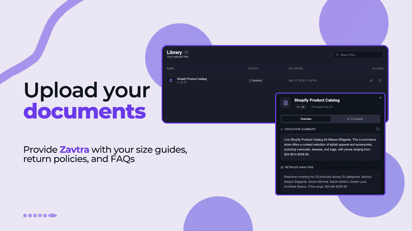 Upload size guides, return policies and FAQs