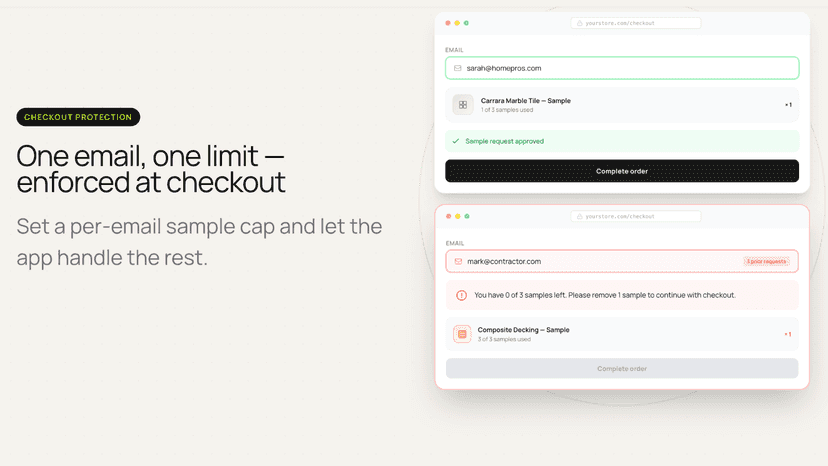 Image of two Shopify checkouts one being blocked