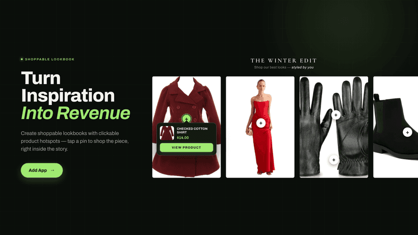 Shoppable lookbook gallery with tappable product pins