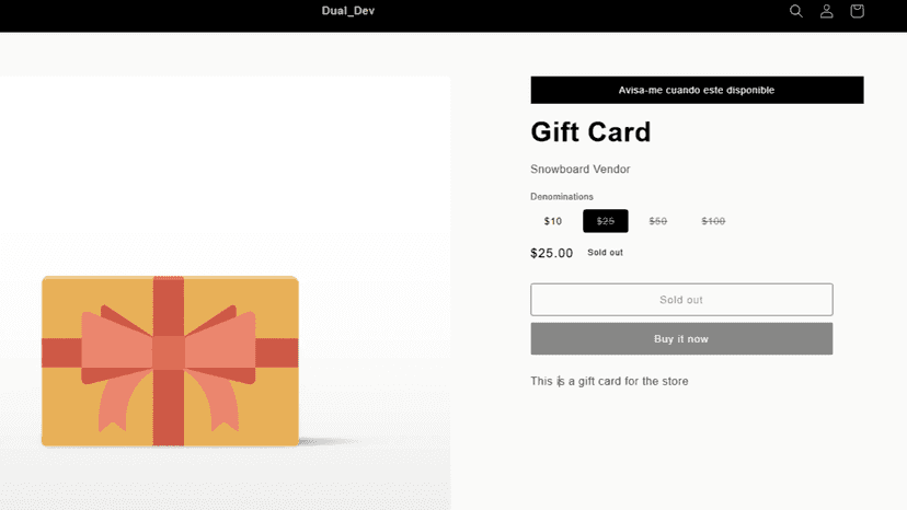 Back in stock widget on a product page with sold out item