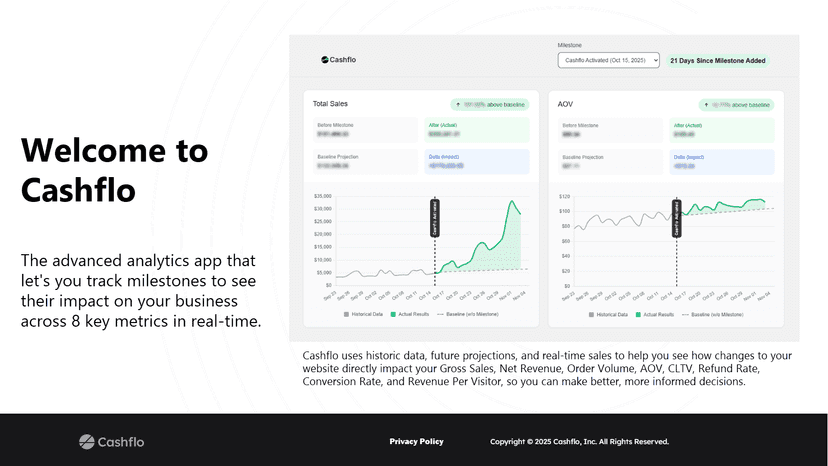 Cashflo dashboard and milestone analytics