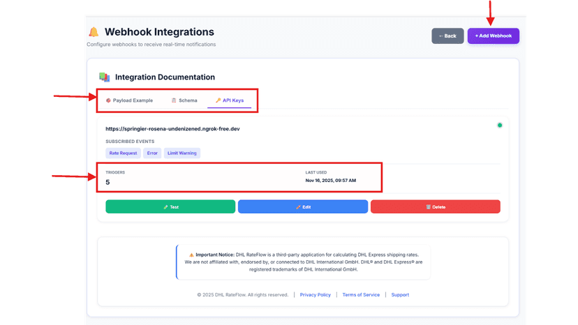 RATE FLOW WEBHOOK SETUP