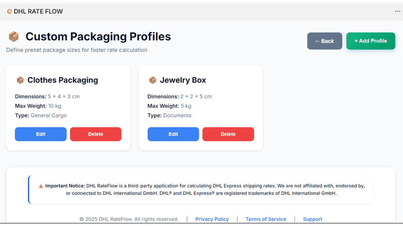 RATE FLOW CUSTOM PACKAGING SETUP