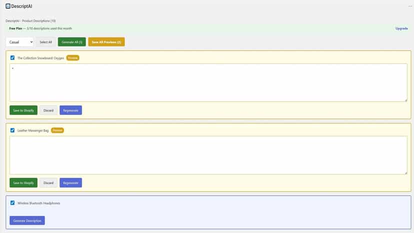 Bulk generation for multiple products at once