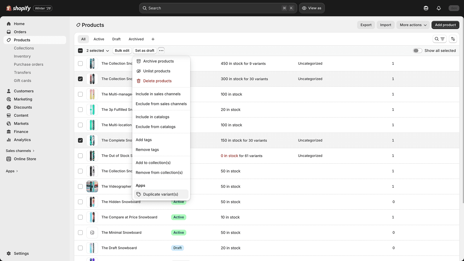 Product select context