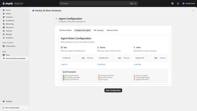 Screenshot showcasing the agent configuration tab
