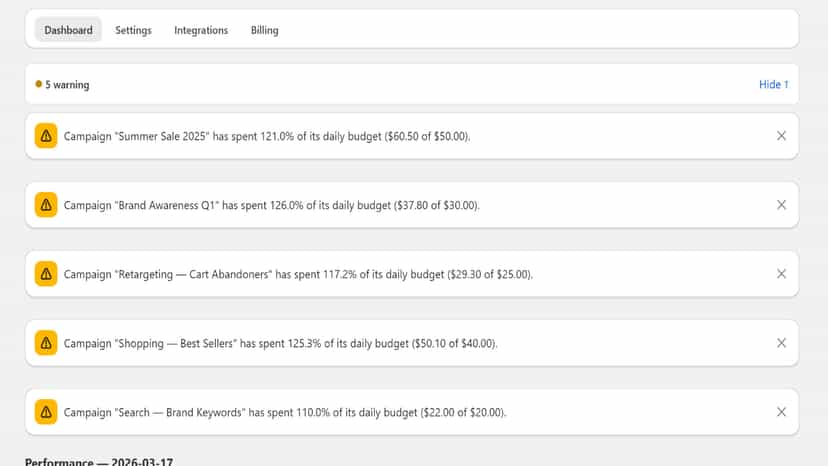 Page warnings and notifications