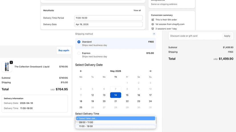 Frontend - Checkout view, customer orders view, admin view