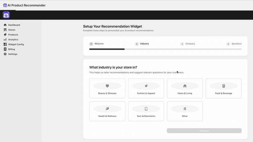 Onboarding: Define your industry