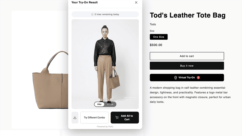 Customer virtual try-on result on Shopify storefront