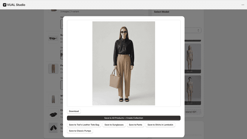 AI-generated styled lookbook image from flat product photos