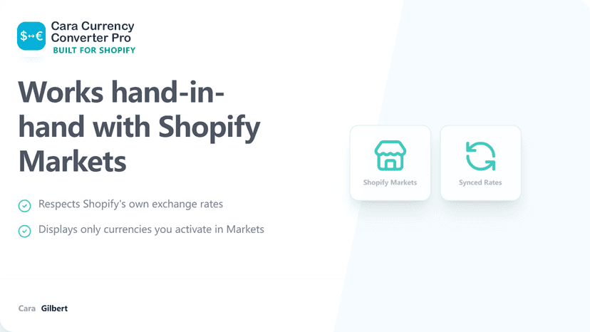 Cara Currency Converter Pro works with Shopify Markets and syncs