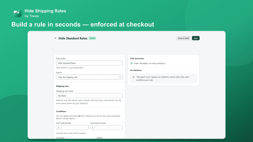 Editor hiding the Standard shipping rate at checkout