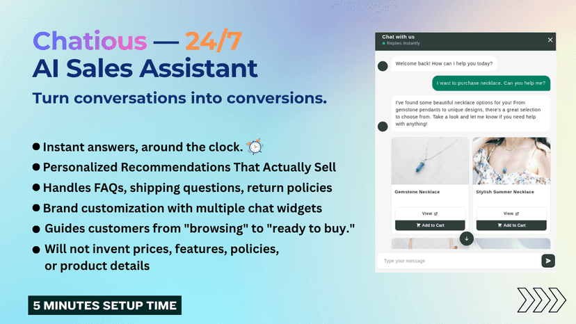 AI chatbot for 24/7 instant customer support, product discovery,