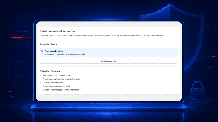CopyBlock billing plan screen in Shopify admin