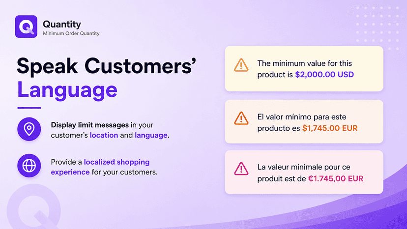Display order limit messages in multiple languages